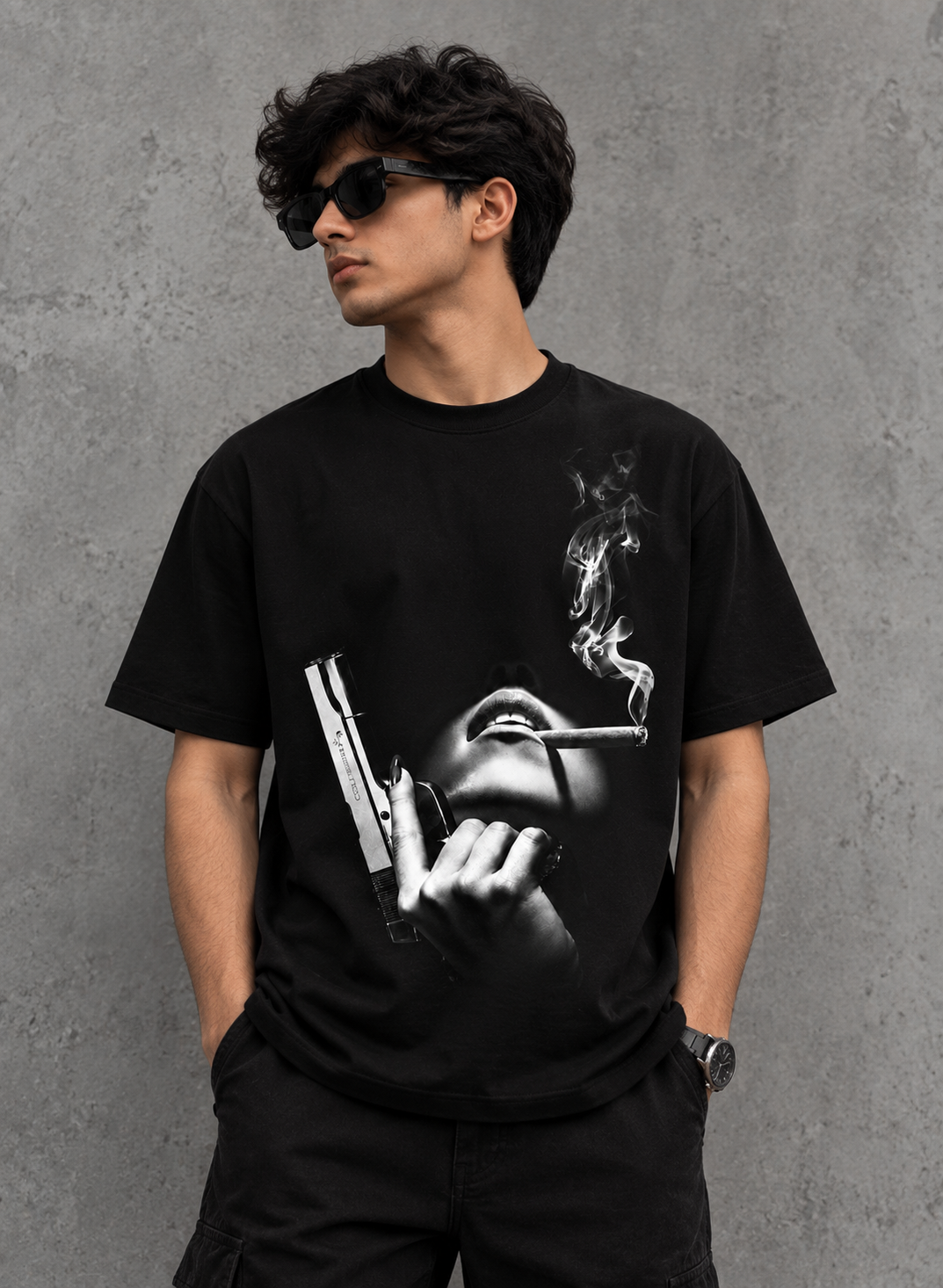 Noir Smoke Graphic Black T-Shirt